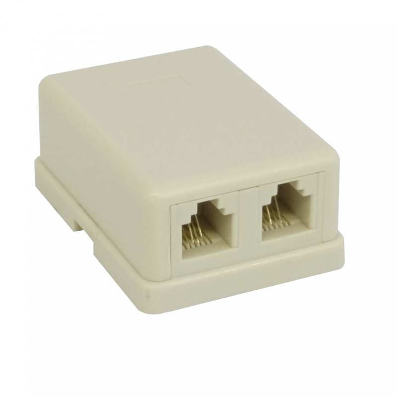 Roseta 2-RJ11 6P4C Doble Ivory Beige Sobrepuesta 8-tornillos