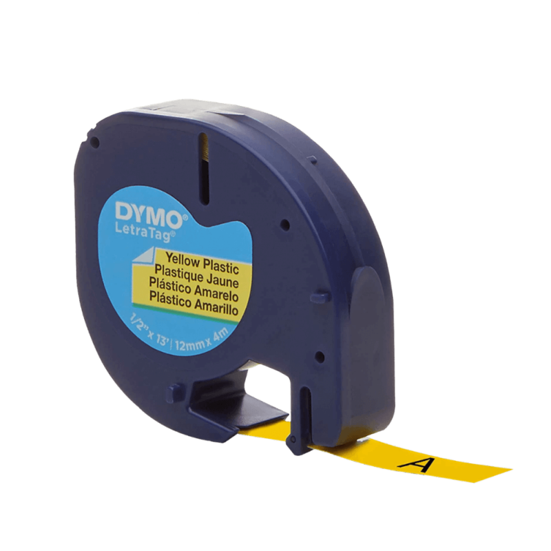 DYMO Negro sobre Amarillo 12mm x 4mt Etiqueta Plastica Letratag