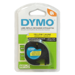 DYMO Negro sobre Amarillo 12mm x 4mt Etiqueta Plastica Letratag