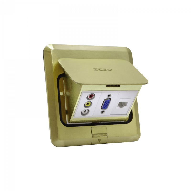 RJ45 3-RCA VGA-r Caja a Piso Abatible Metal 103x99x55mm Tapa-118x120mm