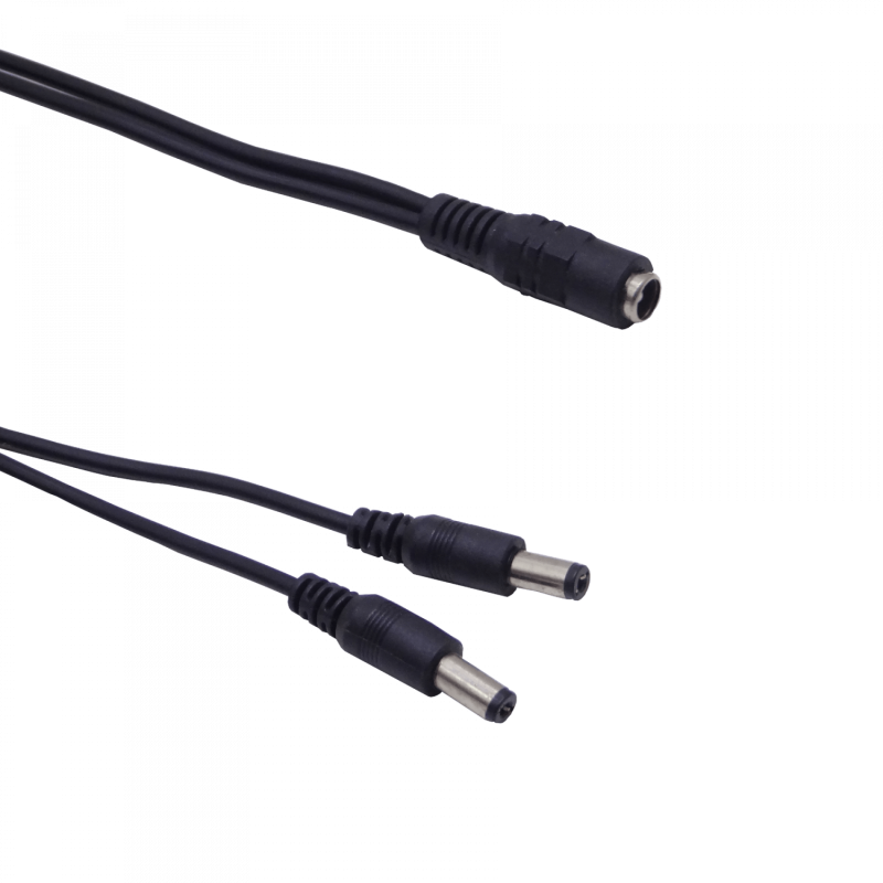 1-DC-H a 2-DC-M Cable Divisor 5,5x2,1mm Larg11mm 22cm+22cm Negro