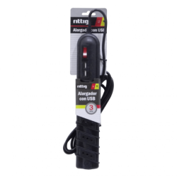 RITTIG Negro 5-IH 2-USB5V Alarg 3mts 10A-250V 2200W Piloto-Interruptor