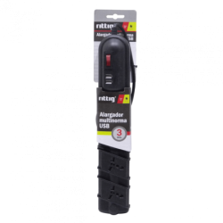 RITTIG Negro 4-Mult 2-USB5V Alarg 3mts 10A-250V 2200W Piloto-Interrupt