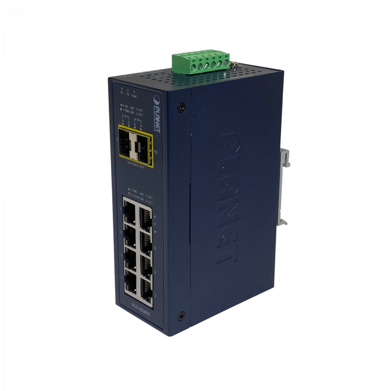 PLANET 8-1000 2-SFP Switch Industrial no-Admin Riel-DIN 12-48VDC 24VAC