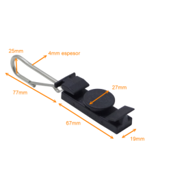 Gancho Metal 77x25x4mm Sujecion Plastic 67x28x17mm p/Cable Fibra Drop