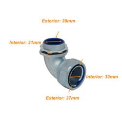 Metalico 40mm Codo Prensa Estopa para Flexible Aislacion IP65