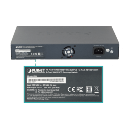 PLANET 18-1000(16-PoE+af/at) 185W-tot 2-SFP Switch Rack19p 20-puertos