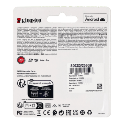 KINGSTON 256GB MicroSD c/Adaptador-SD 100/85mb/s Class10 UHS-I U1 V10