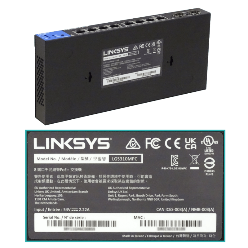 LINKSYS 8-1000-PoE+ 2-SFP 110W-tot Switch Admin 10p inc-54VDC/120W C13