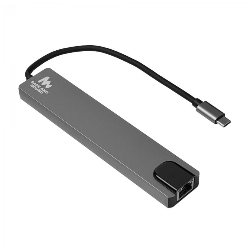 Hub Type-C 2-USB-C 1-HDMI 2-USB-AH SD/mSD RJ45-10/100 Aluminio
