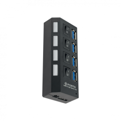 HUB 4-Puertos USB3.0 1-AM 4-AH Switch Independiente inc-Cable USB