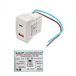 KALOP Type-C 1xUSB-C 1xUSB-A Total 3A 10W 100-240VAC Bastidor KS40493