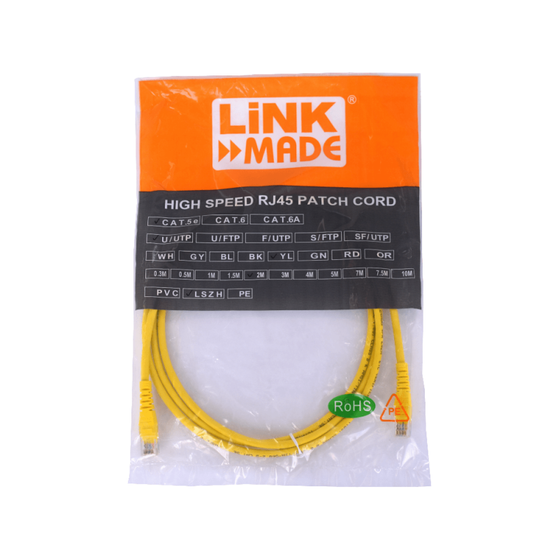 LINKMADE 2MT CAT5E AMARILLO LSZH CABLE PATCH INYECTADO MULTIFILAR