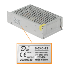 240W 12V 20A Ajustable IP20 Fuente-Poder 110/245VAC