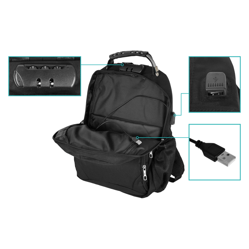 Mochila Negra Notebook 16-pulg 31x40cm Inc-USB/Plug 3,5mm
