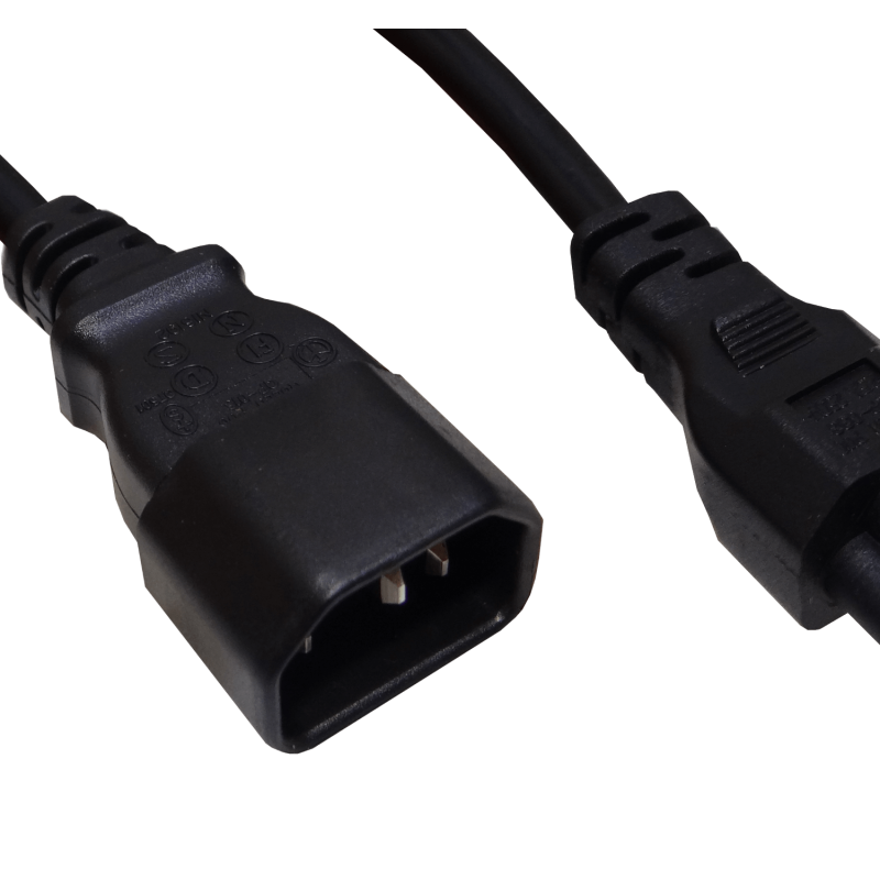 1,5mt Negro Trebol-C5-Hembra C14-Macho Cable Poder 6A 3x0,75mm2 150cm