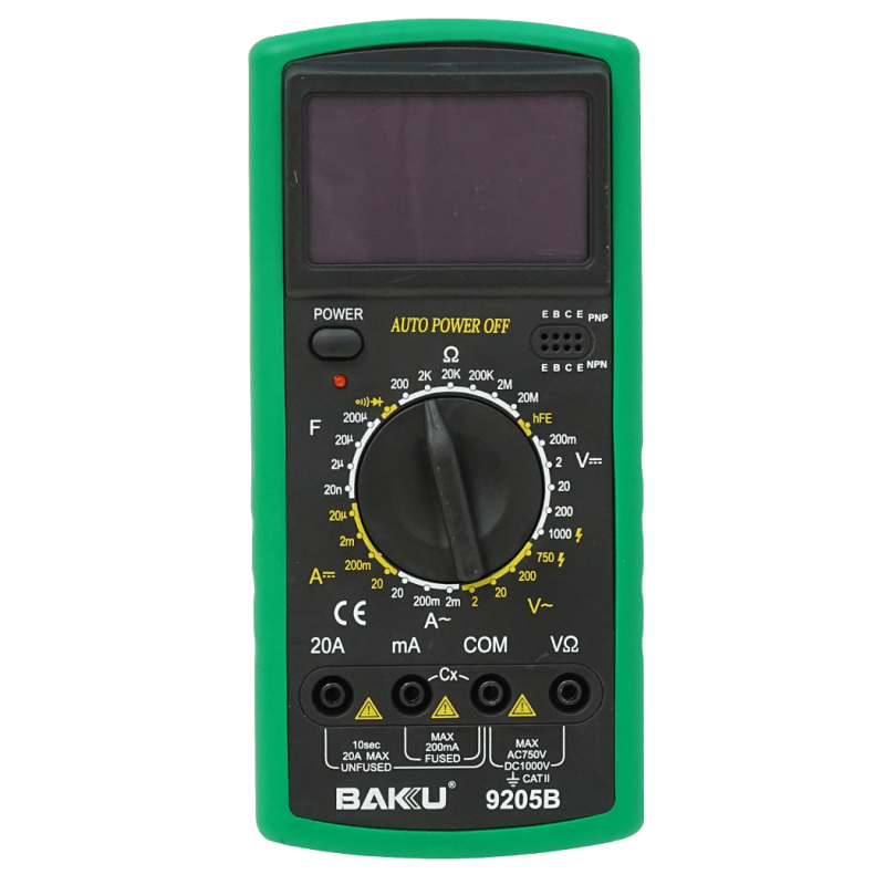 BAKU Multitester Digital inc-Bateria9V 1000VDC 750VAC 10A BK-9205B