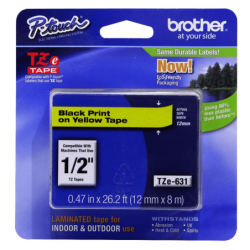 BROTHER E-P 12mm Negro en Amarillo Cinta 8mt p/PT-H110 Extra-Pegamento