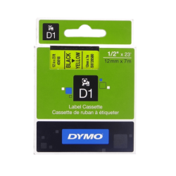 DYMO 12mm Negro en Fondo Amarillo Cinta 7mt D1-Label Cassette