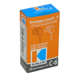KALOP 50-UN C6 Negra 6x6mm Clavo-15x2mm Zincado Sujeta-Cable Coaxial