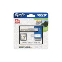 BROTHER 12mm Oro en Fondo Gris-Satinado Cinta 5mt p/PT-H110/H200/E110