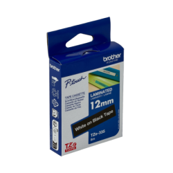 BROTHER 12mm Blanco en Fondo Negro Cinta 8mt p/PT-H110/E300/E550/D600