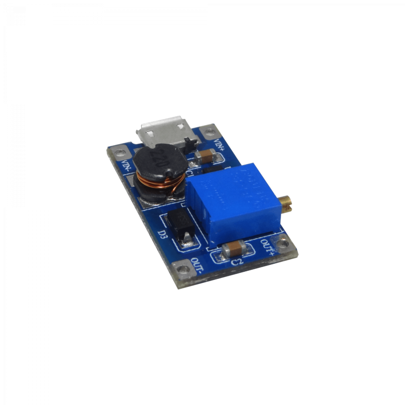 Boost Ajustable AumentaVoltaje in:2-24VDC USB/2-pin out:5-28VDC 2A-Max
